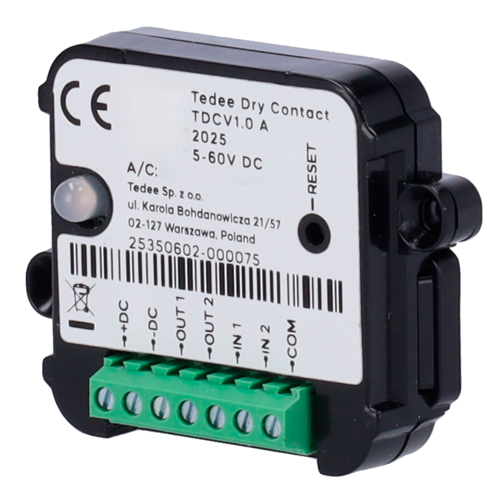 (TEDEE-DRYCONTACT) Accesorio de módulo de entradas y salidas - Comunicación Bluetooth - Acciona cerradura con entradas auxiliares - Acciona salidas auxiliares con cerradura - Alimentación DC 6-60 V - Compatible con TEDEE-PRO y TEDEE-GO2