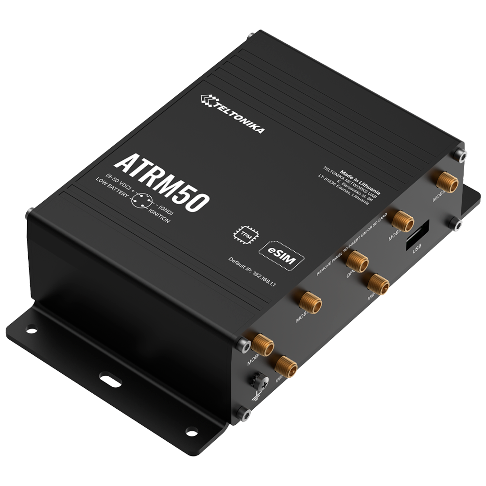 (TK-ATRM50) Passerelle Teltonika 5G Industrielle - 5G Sub-6Ghz SA/NSA   - Compatible avec 4G/3G - Port RJ45 10/100/1000Mbps - Connecteur Micro USB - 1 Emplacement pour SIM Mini SIM - 2FF