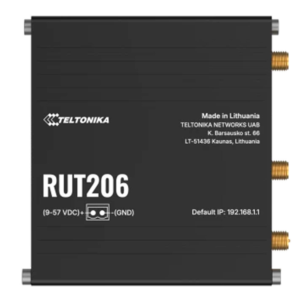 (TK-RUT206) Routeur Teltonika 4G Industriel - 2 ports Ethernet RJ45 Fast Ethernet - 4G (LTE) Cat 4 jusqu'à 150Mbps - 1 x 6-pin RS232/RS485  - Wi-Fi 802.11b/g/n 2.4GHz - Boîtier en aluminium