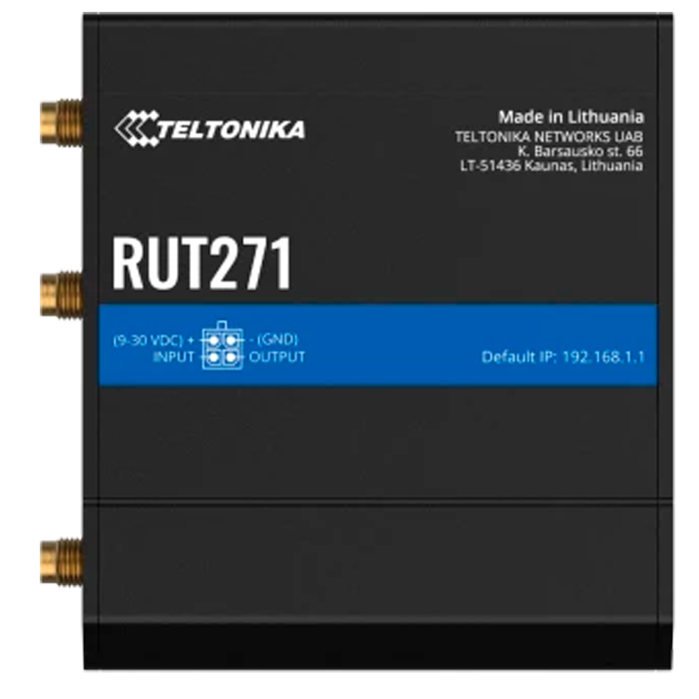 (TK-RUT271) Teltonika Router Redcap 5G Industrial - 2 puertos Ethernet RJ45 Fast Ethernet - Redcap 5G hasta 223Mbps - 1x Entrada/Salida Digital - Wi-Fi 802.11b/g/n 2.4GHz - Carcasa Aluminio