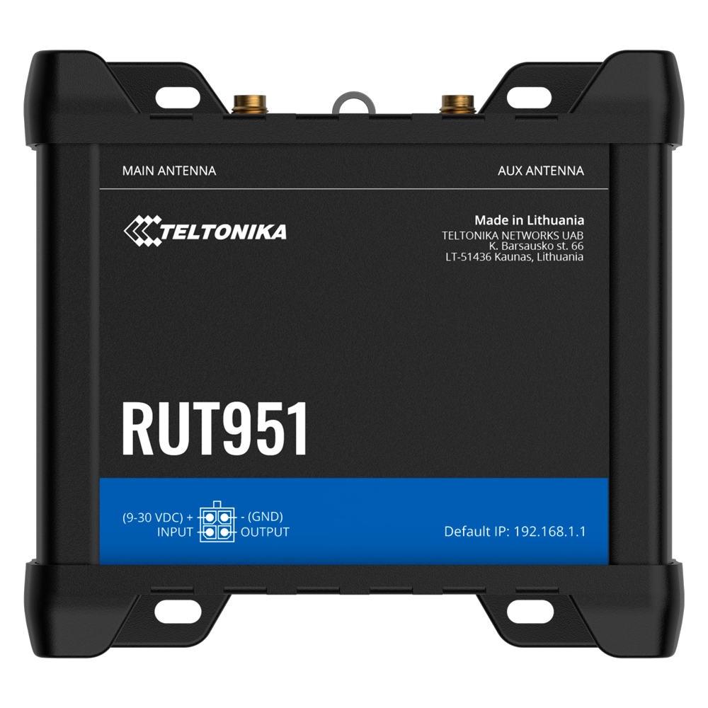 (TK-RUT951-POE+) Teltonika Router 4G Industrial - 4 puertos Ethernet RJ45 Fast Ethernet - 4 puertos PoE 802.3af/at Máximo 90W - Dual SIM 4G (LTE) Cat 4 hasta 150Mbps +Esim - 1x Entrada + 1x Salidas Digitales - Wi-Fi 802.11b/g/n 2.4GHz