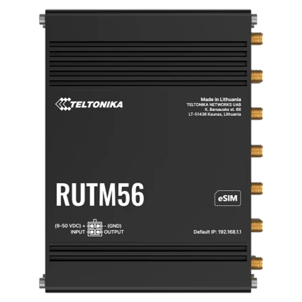 (TK-RUTM56) Teltonika Router Industrial 5G - Doble modem (1x Modem 5G , 1x Modem 4G) - 5 puertos 10/100/1000Mbps - WiFi 802.11 b/g/n/ac - Carcasa Aluminio
