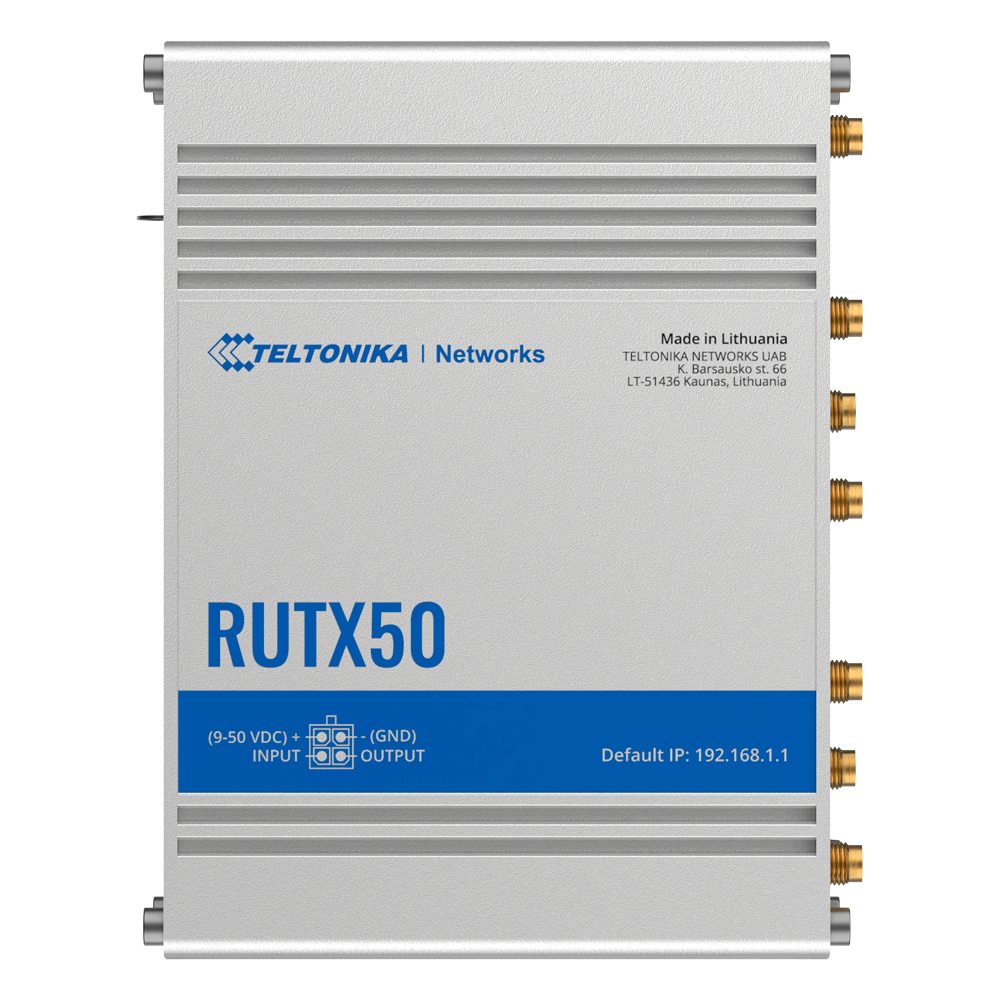 (TK-RUTX50) Routeur Teltonika 5G Industriel - 5G Sub-6Ghz SA/NSA  - Double SIM Double Modem  - Wi-Fi 5 - Positionnement GNSS - 5 ports Ethernet RJ45 Gigabit