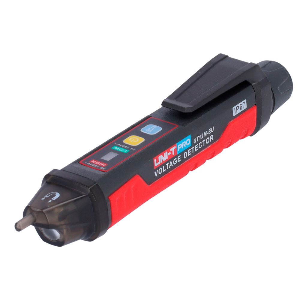 (UT12M) Détecteur de tension AC sans contact - Mode haute et basse tension jusqu'à 1000 V - Avertissement sonore et LED visible - Arrêt automatique - Indicateur de charge faible - Signalisation optique de champ magnétique