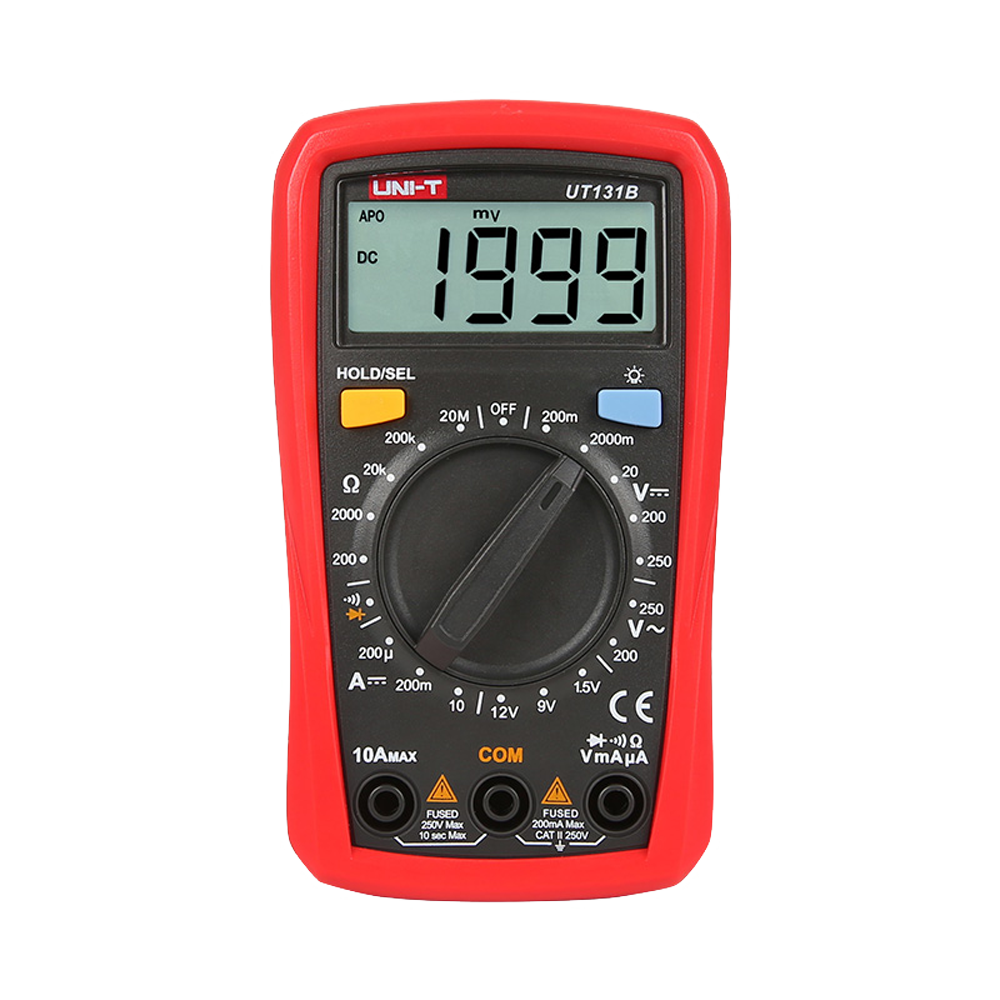 (UT131B) Multimètre numérique de poche LCD - Mesure de la tension continue et alternative jusqu'à 250V - Mesure du courant continu jusqu'à 10A - Test des batteries - Mesure de la résistance - Buzzer pour le test de continuité