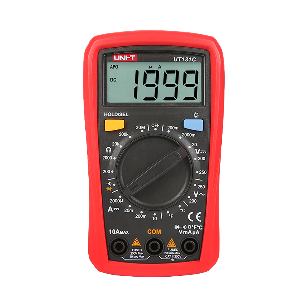(UT131C) Multimètre numérique de poche LCD - Mesure de la tension continue et alternative jusqu'à 250V - Mesure du courant continu jusqu'à 10A - Mesure de la température - Mesure de la résistance - Buzzer pour le test de continuité