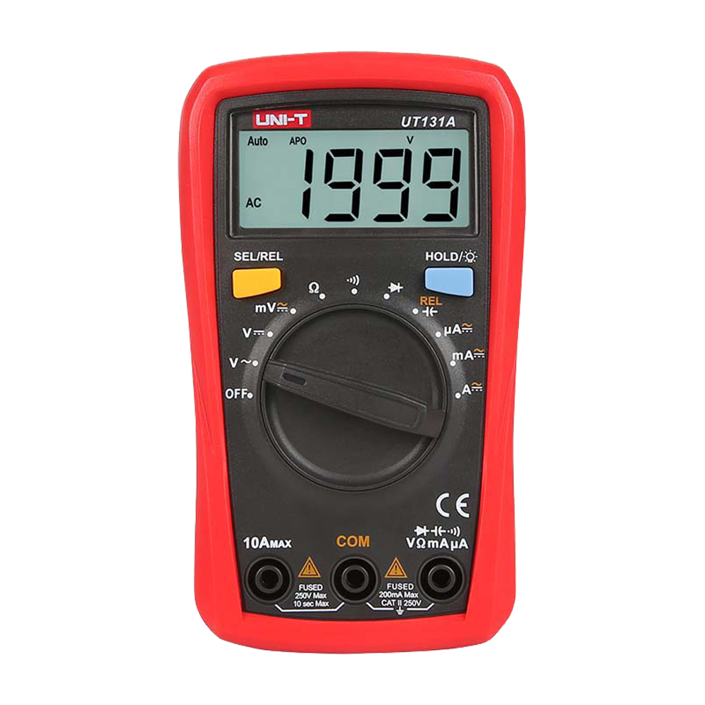 (UT131D) Multimètre numérique de poche LCD - Mesure de la tension continue et alternative jusqu'à 250V - Mesure du courant continu jusqu'à 10A - Fonction NCV (détection de V sans contact) - Mesure de la résistance - Buzzer pour le test de continuité