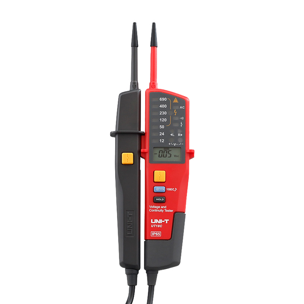 (UT18C) Détecteur de tension CA/CC sans contact - Display LED - Mode haute et basse tension jusqu'à 690 V - Avertissement sonore et LED visible - Arrêt automatique - Étanche IP65