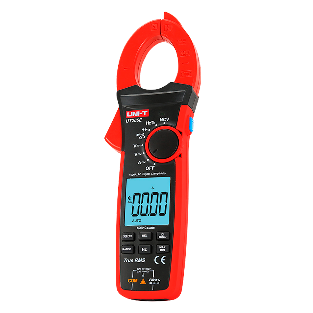 (UT205E) Pince de mesure LCD - Mesure du courant continu jusqu'à 1000V - Mesure du courant alternatif jusqu'à 1000V et 1000A - Résistance/capacité/fréquence - Auto Range | Test diodes | True RMS | NVC - Ouverture de la pince de 42mm