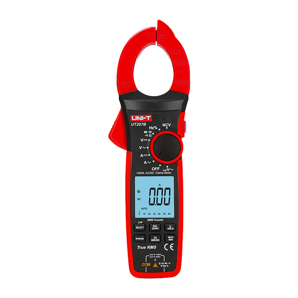 (UT207B) Pince de mesure LCD - Mesure du courant continu jusqu'à 1000V et 1000A - Mesure du courant alternatif jusqu'à 1000V et 1000A - Résistance/capacité/fréquence - Auto Range | Test diodes | True RMS | NVC - Ouverture de la pince de 42mm