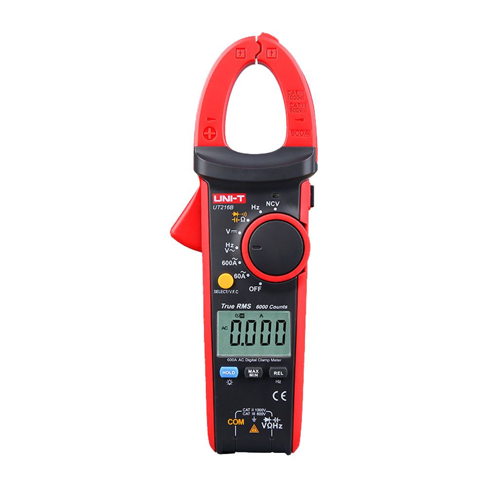(UT216B) Pince de mesure LCD - Mesure du courant continu jusqu'à 1000V - Mesure du courant alternatif jusqu'à 750V et 600A - Mesure la résistance, la capacitance et la fréquence - Plage auto | Test diodes | True RMS | NVC - Ouverture de la pince de 30mm