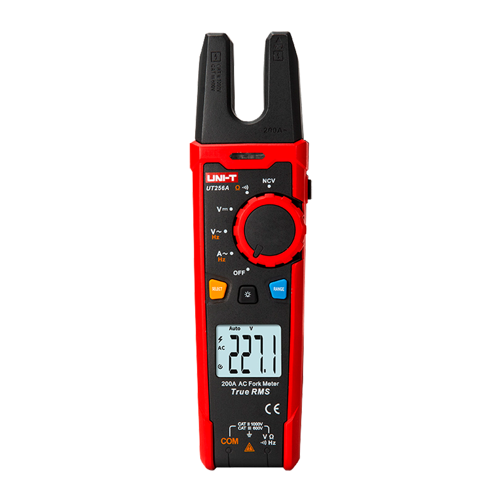 (UT256A) Pince de mesure - Affichage LCD jusqu'à 6000 comptes - Mesure du courant alternatif jusqu'à 200A - Mesure de la tension continue et alternative jusqu'à 1000V - Haute précision en AC avec fonction True RMS - Mesure de résistance et de fréquence | Fonction NCV