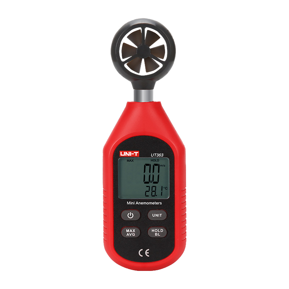 (UT363) Anémomètre manuel - Capteur de vitesse du vent de haute précision - Capteur de température - Arrêt automatique - Valeurs maximales, minimales et moyennes - Écran LCD rétroéclairé