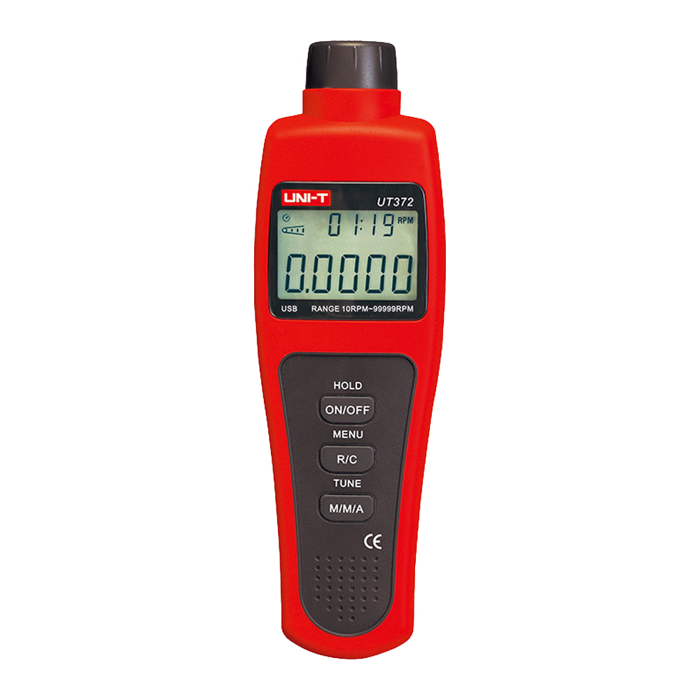 (UT372) Tachymètre numérique portable - Jusqu'à 99999 RPM - Affichage LCD rétro-éclairé de 100000 comptes - Connexion PC via USB - Valeurs maximales, minimales et moyennes - Arrêt automatique