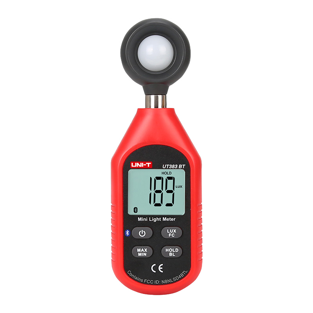 (UT383-BT) Appareil de mesure de l'éclairement lumineux à main Bluetooth - Écran rétroéclairé - Taux d'échantillonnage élevé - Valeurs caractéristiques: MAX/MIN - Arrêt automatique - Connexion à l'application via Bluetooth