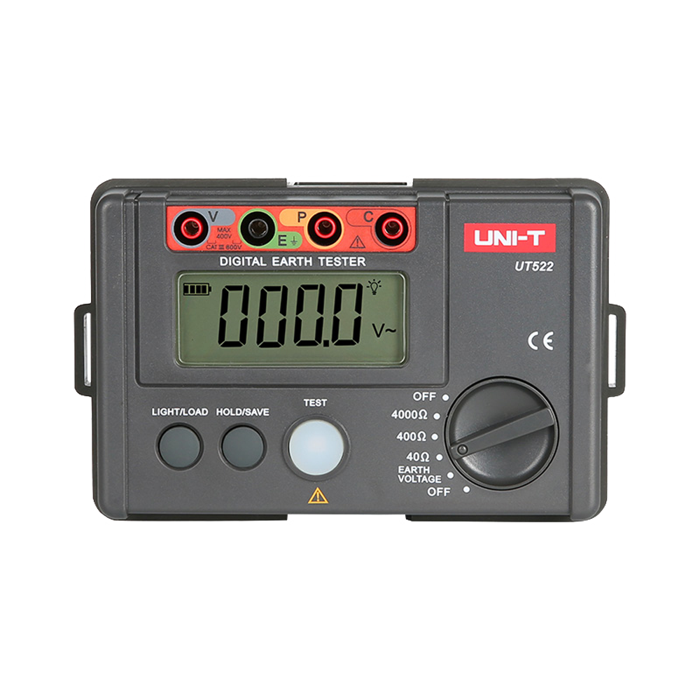 (UT522) Mesureur de résistance de terre - Affichage LCD jusqu'à 4000 comptes - Mesure de la résistance de terre jusqu'à 4000Ω - Mesure de la tension de terre AC jusqu'à 400V - Stockage des données - Arrêt automatique