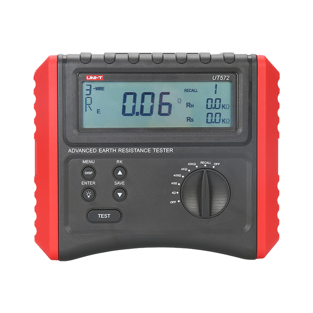 (UT572) Mesureur de résistance de terre - Affichage LCD - Mesure de la résistance de terre jusqu'à 40kΩ - Mesure de la résistivité du sol jusqu'à 40kΩ - Stockage des données - Arrêt automatique