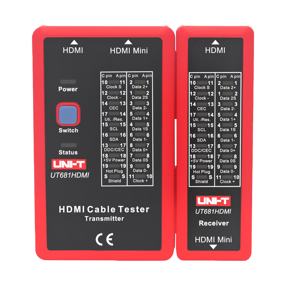 (UT681HDMI) Testeur de câbles - Vérification de l'état des câbles HDMI/MINI-HDM - Évaluation des câbles court-circuités, croisés -  Vérification de l'état du blindage - Mode test de balayage - Arrêt automatique