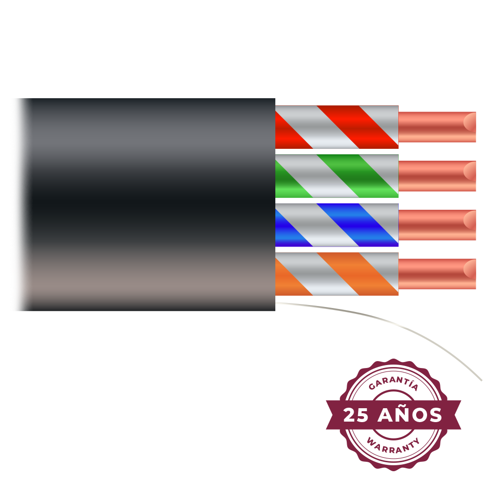 (UTP5E-100-OUTDOOR) Câble UTP - Catégorie 5E - Bobine de 100 mètres - Gaine Noire - Diamètre 5.5 mm - Spéciale pour extérieur