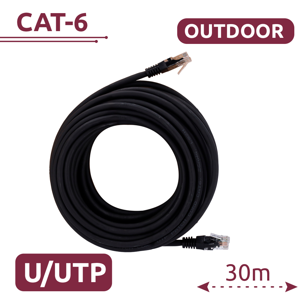 (UTP6-30-OUTDOOR) Câble UTP - Ethernet - Connecteurs RJ45 - Catégorie 6 - Gaine spéciale pour l'extérieur (Noir) - 30 m