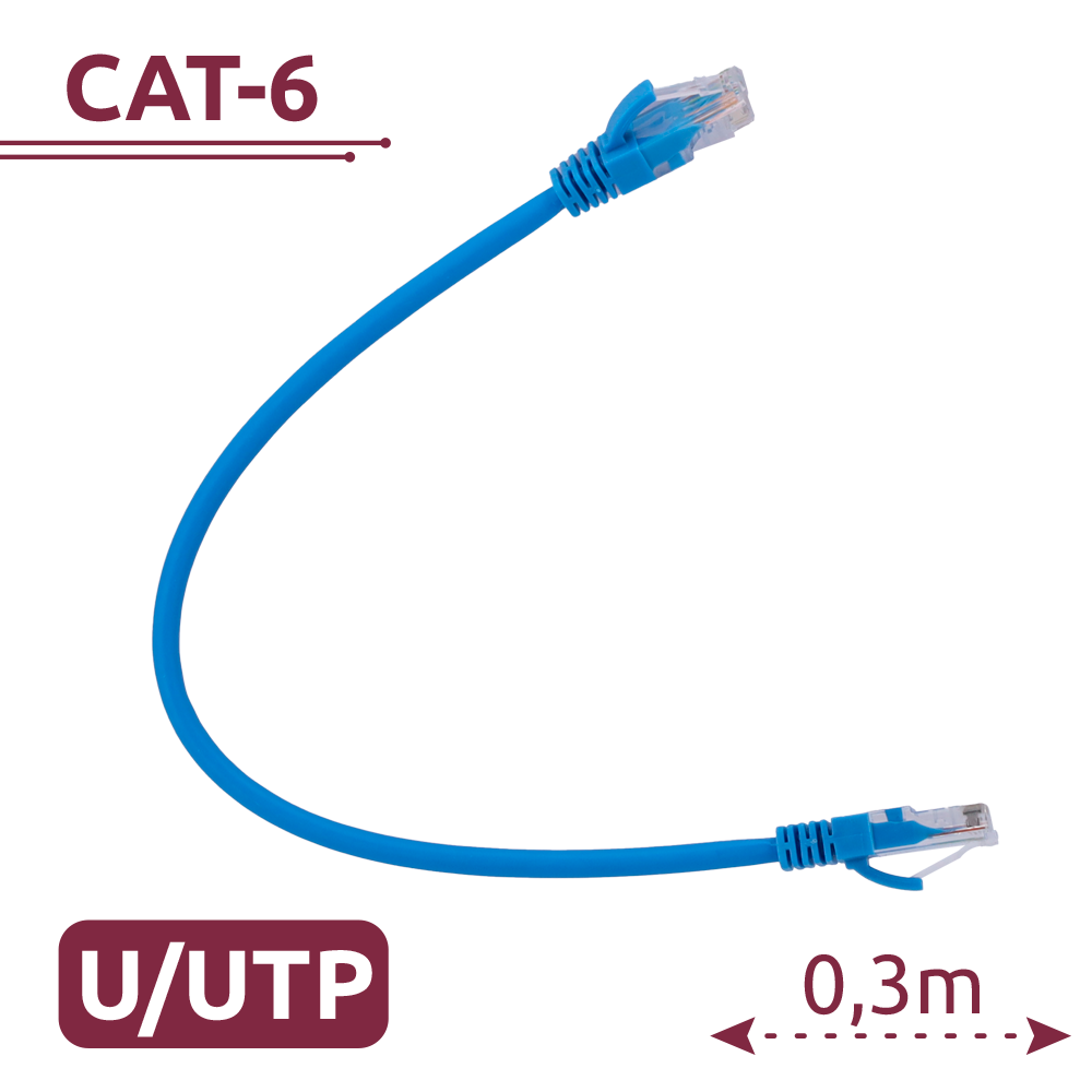 (UTP6-H-03B) Câble UTP - Ethernet - Connecteurs RJ45 - Catégorie 6 - 0,3 m - Couleur bleu
