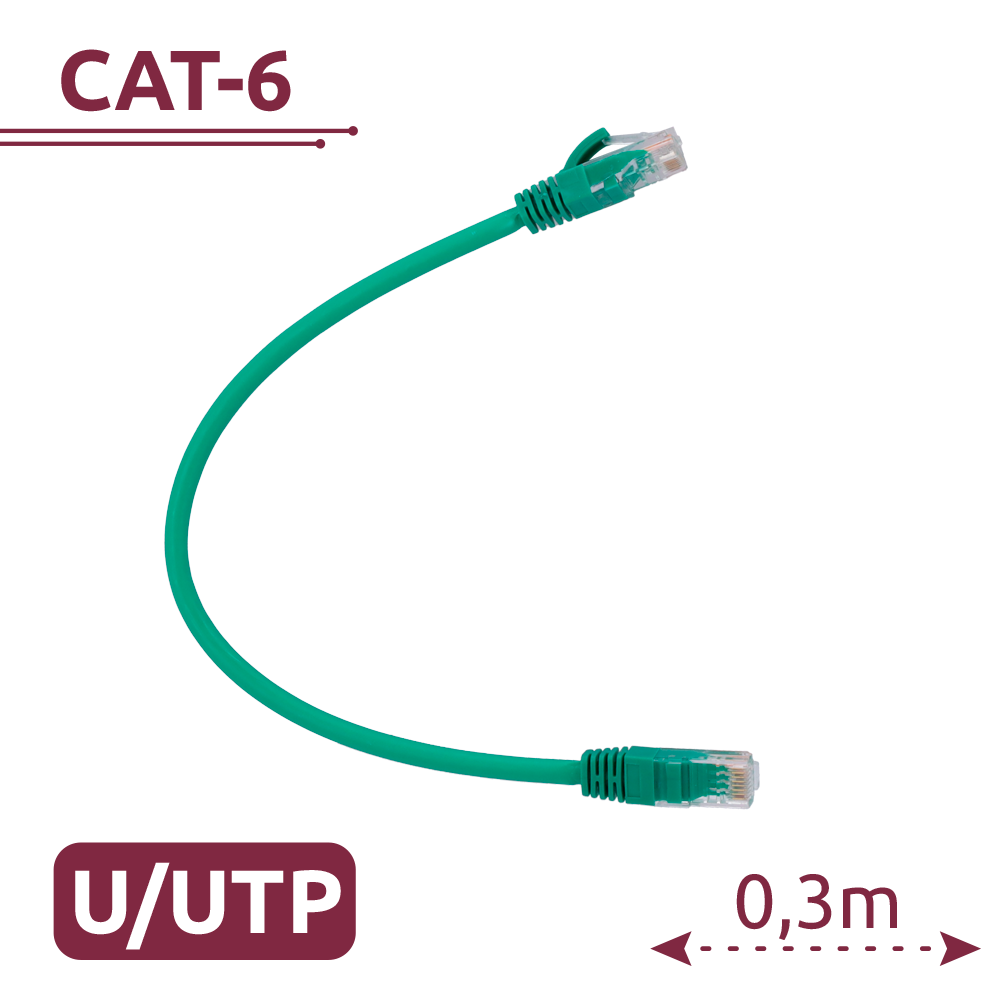 (UTP6-H-03GN) Câble UTP - Ethernet - Connecteurs RJ45 - Catégorie 6 - 0,3 m - Couleur verte