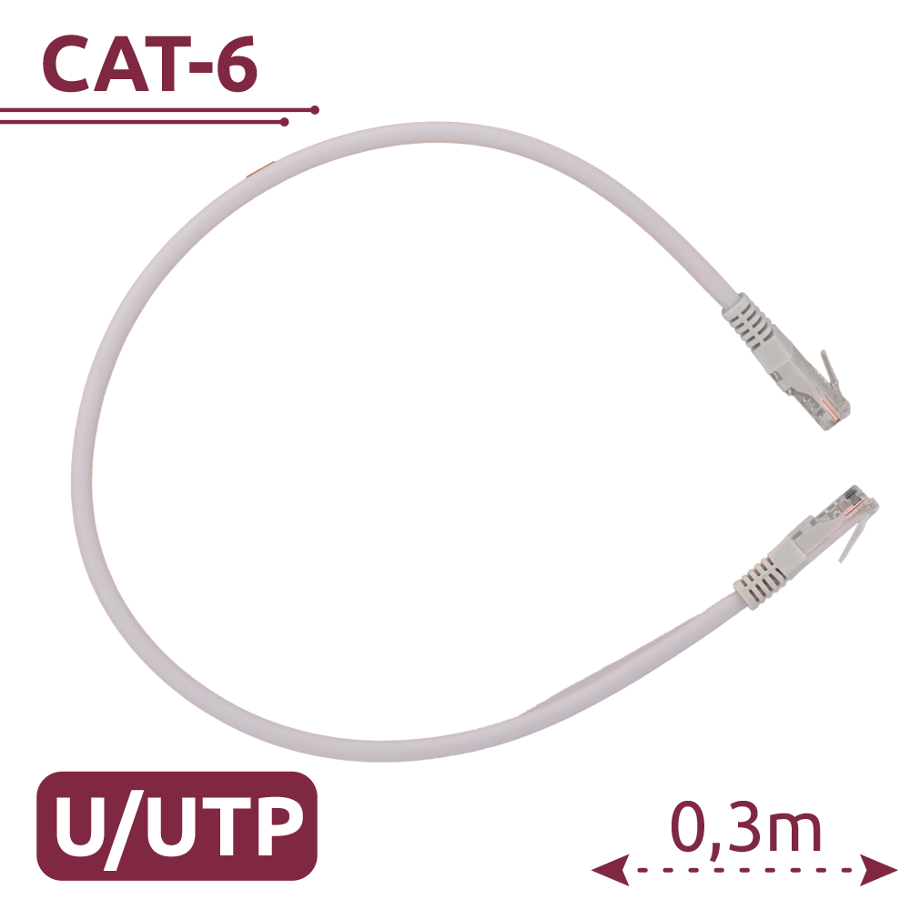 [UTP6-H-03W] (UTP6-H-03W) Câble UTP - Ethernet - Connecteurs RJ45 - Catégorie 6 - 0,3 m - Couleur blanche