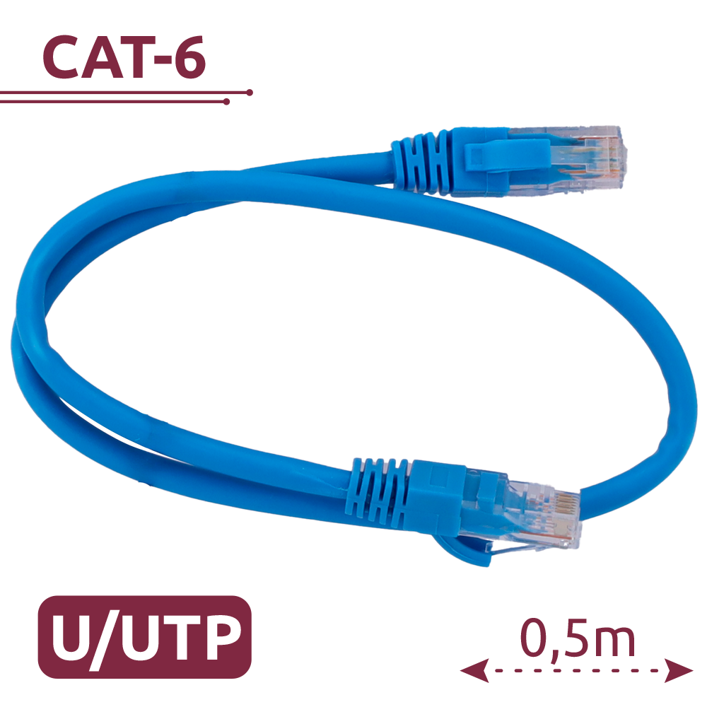 (UTP6-H-05B) Câble UTP - Ethernet - Connecteurs RJ45 - Catégorie 6 - 0,5 m - Couleur bleu