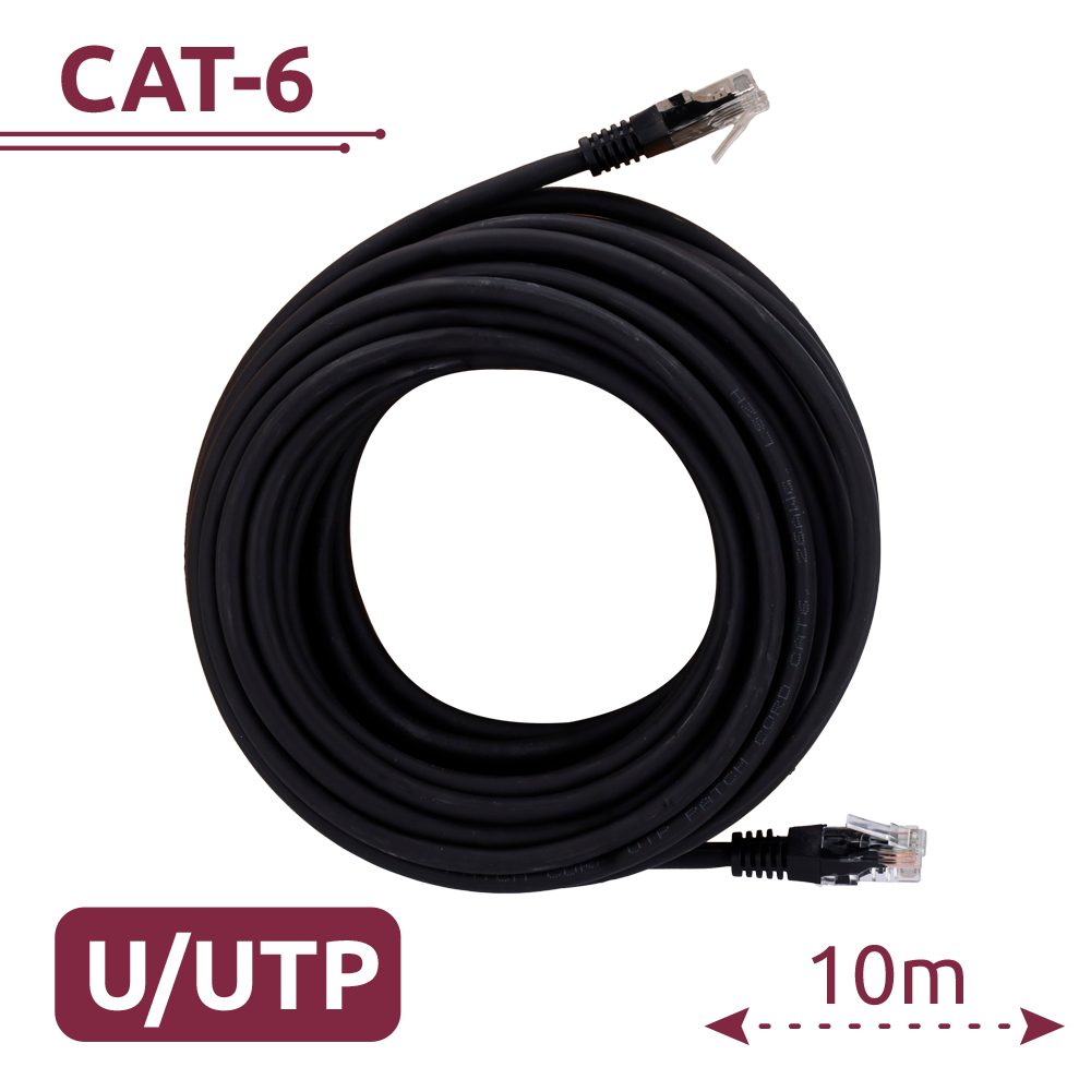 (UTP6-H-10BK) Câble UTP - Ethernet - Connecteurs RJ45 - Catégorie 6 - 10 m - Couleur noir