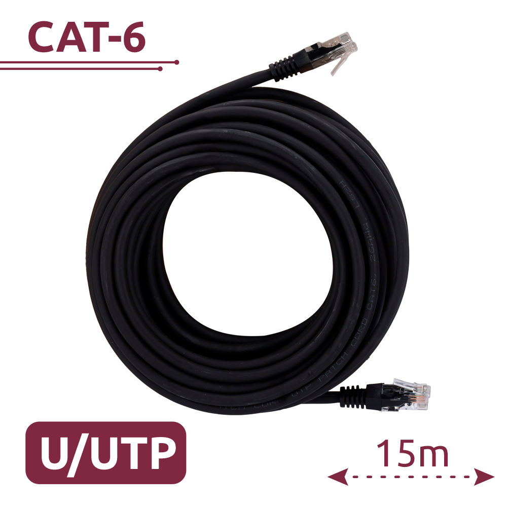 (UTP6-H-15BK) Câble UTP - Ethernet - Connecteurs RJ45 - Catégorie 6 - 15 m - Couleur noir