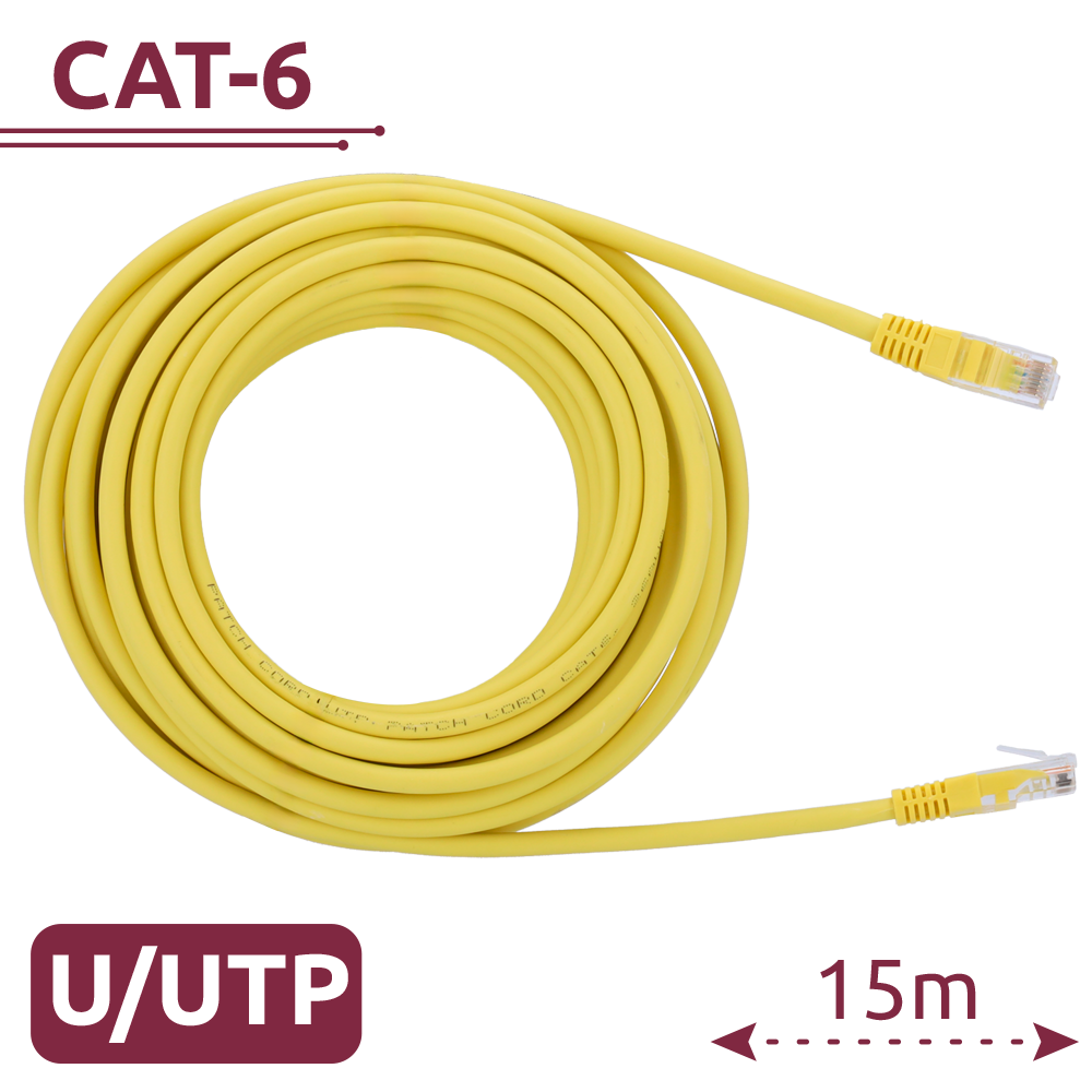 [UTP6-H-15Y] (UTP6-H-15Y) Câble UTP - Ethernet - Connecteurs RJ45 - Catégorie 6 - 15 m - Jaune