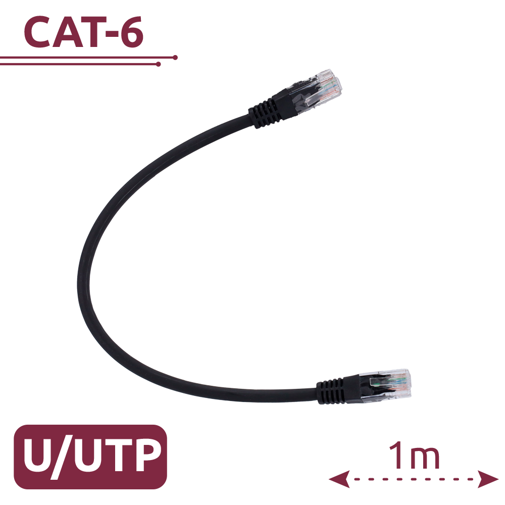 (UTP6-H-1BK) Câble UTP - Ethernet - Connecteurs RJ45 - Catégorie 6 - 1 m - Couleur noir