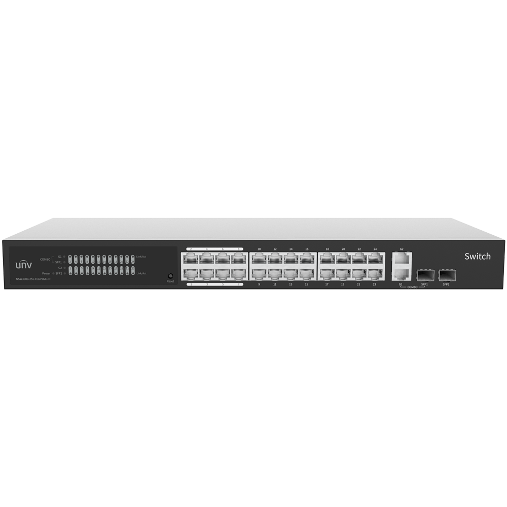 (UV-NSW3000-25GT1GP1GC-IN) Switch Manageable Cloud PoE Uniview - 24 RJ45 GE + 2 uplink RJ45 GE +2 SFP - VLAN/Port Isolation/Loop Detection - Port Speed Limit