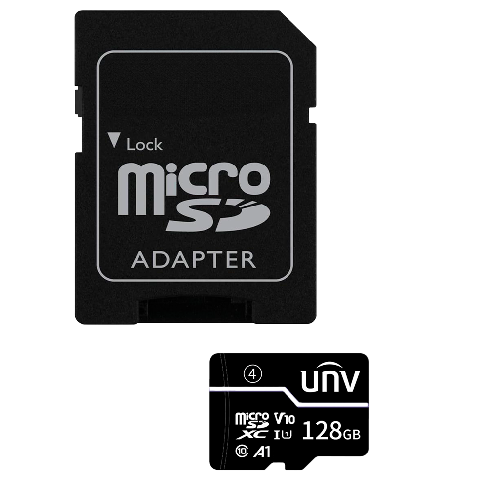 (UV-TF-128G-T-C) Tarjeta de memoria con adaptador Uniview - microSD | Capacidad 128 GB - Clase 10 | Velocidad escritura 71 MB/s - Hasta 1.000 ciclos de escritura - Formato exFAT - Ideal para móviles, tablets, etc.