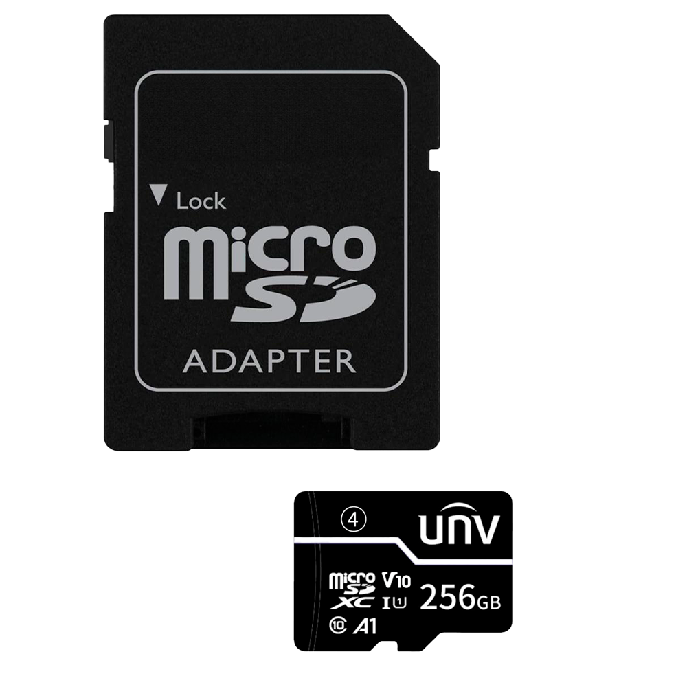 (UV-TF-256G-T-C) Tarjeta de memoria con adaptador Uniview - microSD | Capacidad 256 GB - Clase 10 | Velocidad escritura 71 MB/s - Hasta 1.000 ciclos de escritura - Formato exFAT - Ideal para móviles, tablets, etc.