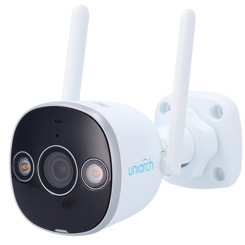 (UV-UHO-B2D-M5F3D) Caméra IP Wi-Fi Uniarch Panda série B - Résolution jusqu'à 5Mpx, haute qualité d'image - Détection des personnes et des véhicules - MicroSD 128GB - Double éclairage intelligent: IR et lumière blanche - Audio Bidirectionnel: Microphone et haut parleur - Ultra H.265 | IP67