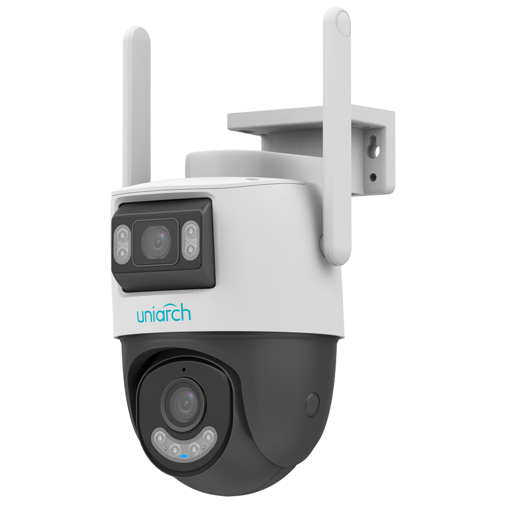 (UV-UHO-P2S-M33F34) Caméra IP Wi-Fi Panda serie P Uniarch - Résolution jusqu'à 3Mpx, haute qualité d'image - Double objectif: Fixe (vue d'ensemble) et PT (mobile) - Détection des personnes et des véhicules - Double éclairage intelligent: IR et lumière blanche - Audio Bidirectionnel: Microphone et haut-parleur | IP66