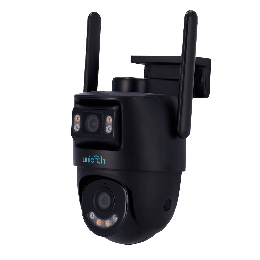 (UV-UHO-P2S-M33F34-BLACK) Cámara IP WiFi Uniarch Panda serie P - Resolución hasta 3Mpx, alta calidad de imagen - Doble lente: Fija (vista general) y PT (Móvil) - Detección de humano y vehículo - Iluminación dual inteligente: IR y luz blanca - Micrófono y altavoz | IP66 | Negro