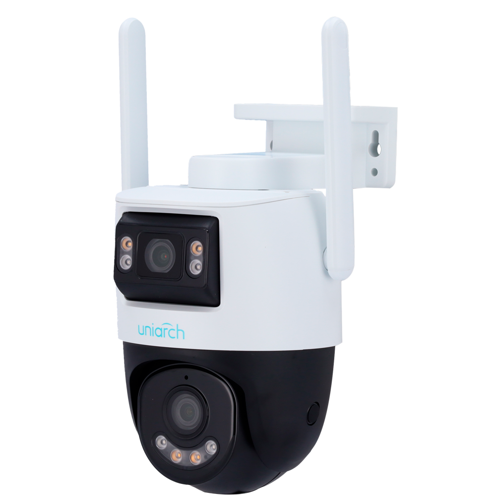 (UV-UHO-P2S-M55F34) Cámara IP WiFi Uniarch | 5MP - Doble lente 2.8 mm panorámica y 4 mm PTZ  - IR 30m | Luz blanca 30 m | DWDR | MicroSD 512GB - UMD | Alarma antisabotaje | Detección de audio - WiFi | Mic | Altavoz | IP66 -