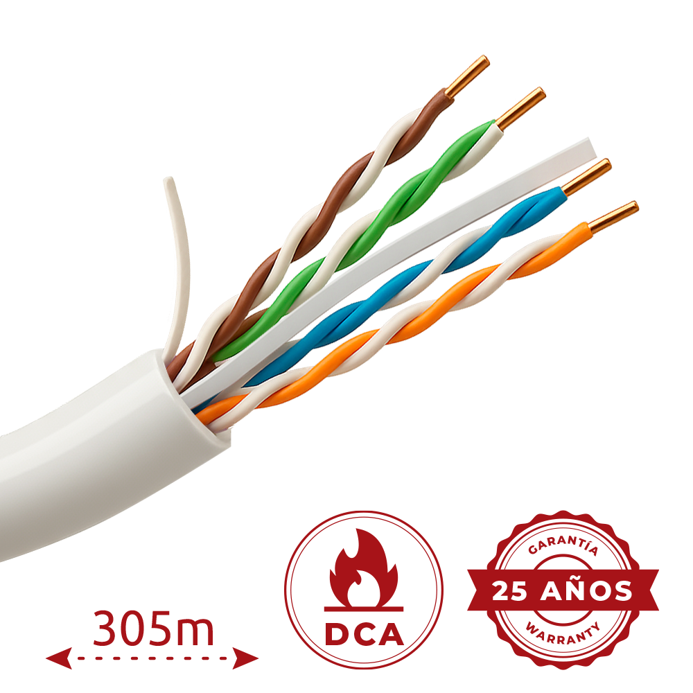 (UV-UTP6-300-BC24AWG-DCA-B-W) Catégorie de câble UTP Uniview 6 - Conducteur OFC,100% cuivre - Diamètre 24 AWG-0,53mm - Certifié Dca-s2,d2,a2 - Revêtement extérieur LSZH / Blanc - Livré dans une boîte en carton de 305m