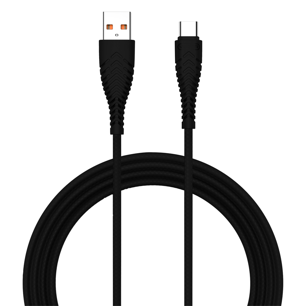 (VG-V104) Veger - Câble USB2.0  - USB-A vers USB-C - Couvercle en plastique, nylon tressé  - Longueur 1.2m - Couleur noir
