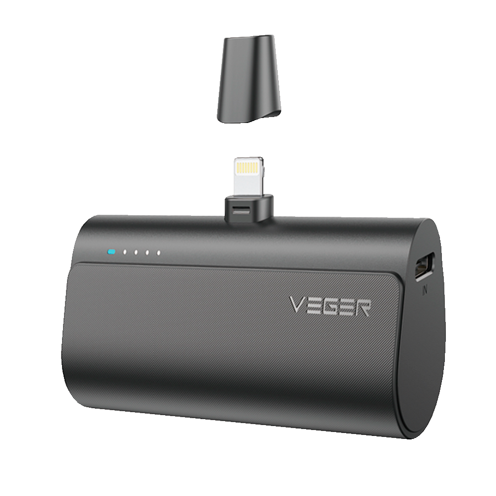 (VG-W0556P) Mini batterie externe VEGER avec LED pour la charge - Capacité 5000mAh - Entrée USB-C - Sortie Connecteur Lightning - Charger 1 le dispositif - Charge rapide PD20W
