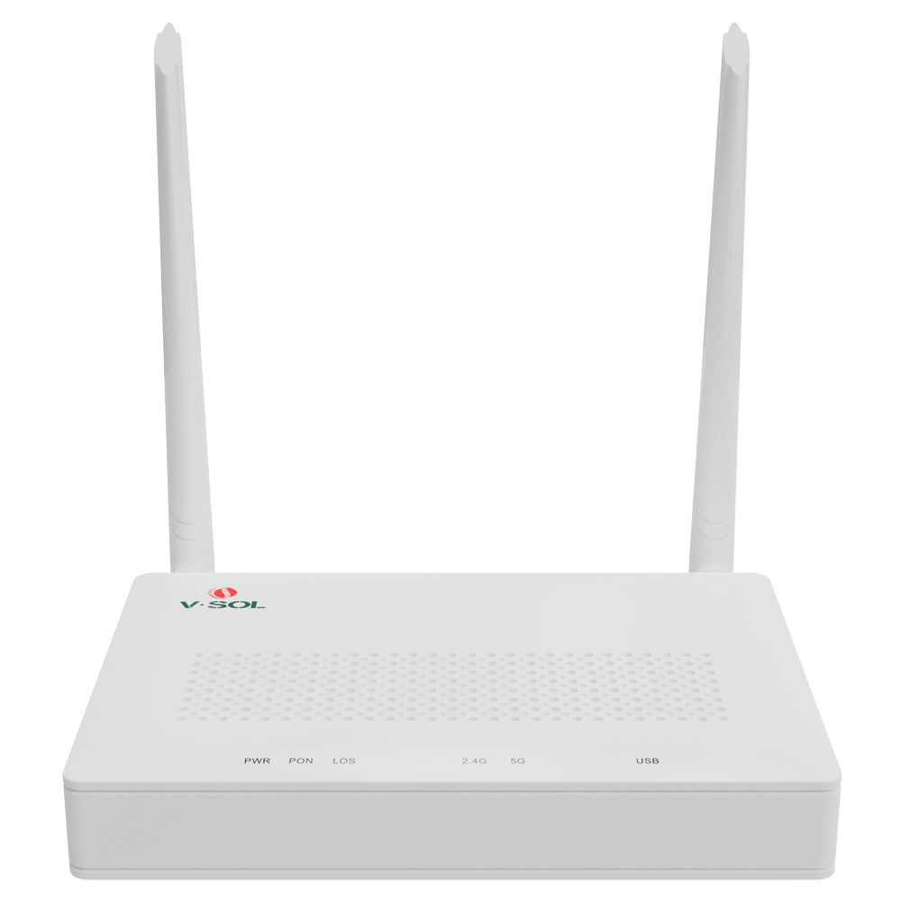 (VSOL-V2804AC-A) VSOL -  Router ONT Wi-Fi 5 AC1200 - 1X PON  4x LAN RJ45 10/100/1000Mbps 1x USB3.0 - 802.11ac 2x2 doble banda 2.4 y 5GHz  - Ideal para FTTH doméstico y empresarial - Diseñado para crear una red Mesh completa