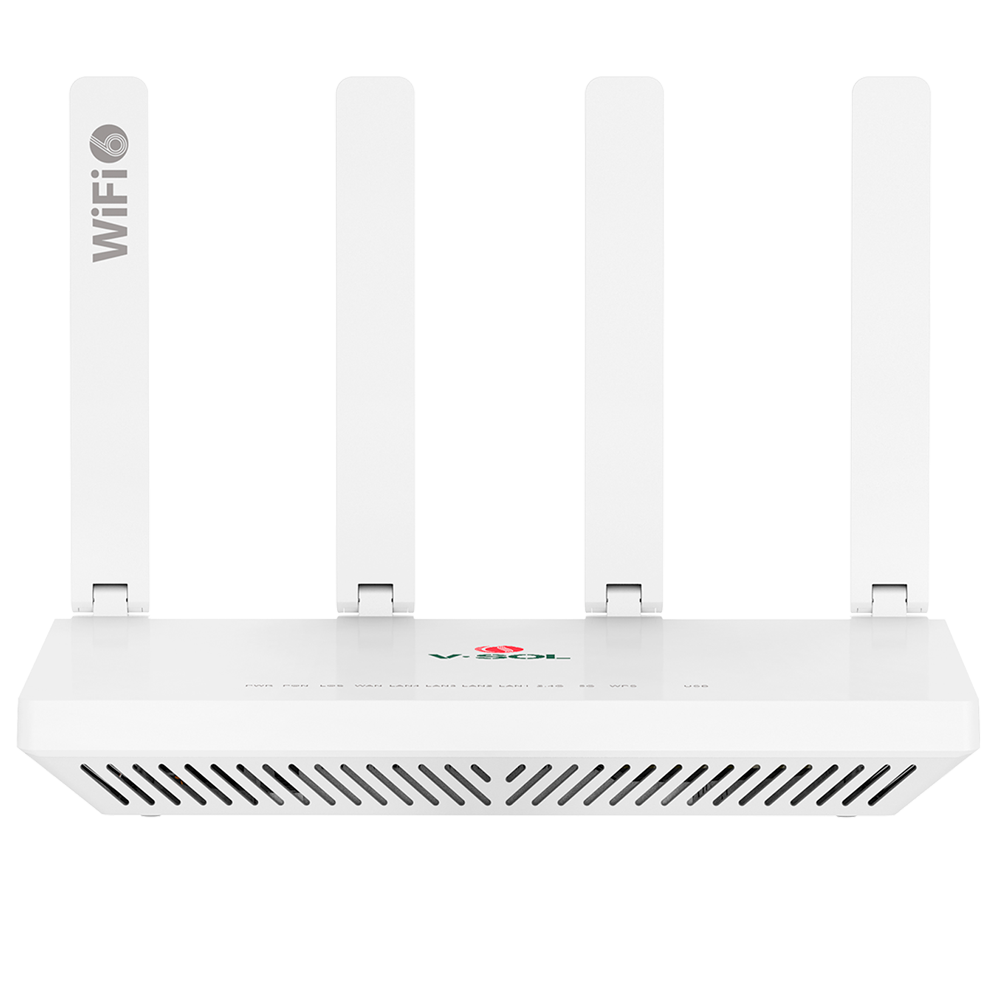 (VSOL-V2804AX30-A) V-SOL Router ONT Wi-Fi 6 AX3000 - 1X PON  4x LAN RJ45 10/100/1000Mbps 1x USB3.0 - 802.11ac 2x2 doble banda 2.4 y 5GHz  - Ideal para FTTH doméstico y empresarial - Diseñado para crear una red Mesh completa