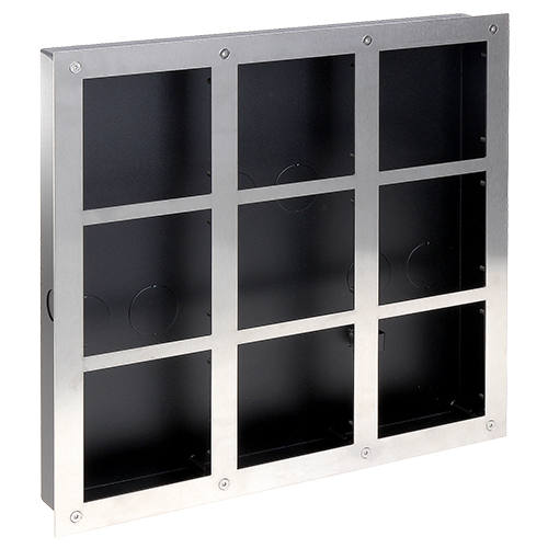 (VTOF009-VTOB115) Panneau frontal et boîte de jonction - Specifique pour Portier videos - Compatible avec les modules XS-V2000E-M(X) - Jusqu'à 9 modules module - Boîte fabriquée en acier - Panneau fabriqué en acier inoxydable