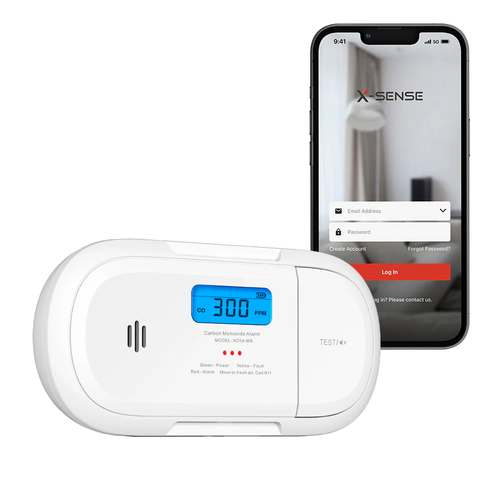 (XC04-WX) Détecteur de CO autonome X-Sense - Communication Wi-Fi 2.4GHz - Connexion via App - Durée de vie de la batterie 1 année (remplaçable) - Voyant lumineux et alarme sonore 85 dB à 3m - Certifié EN 50291