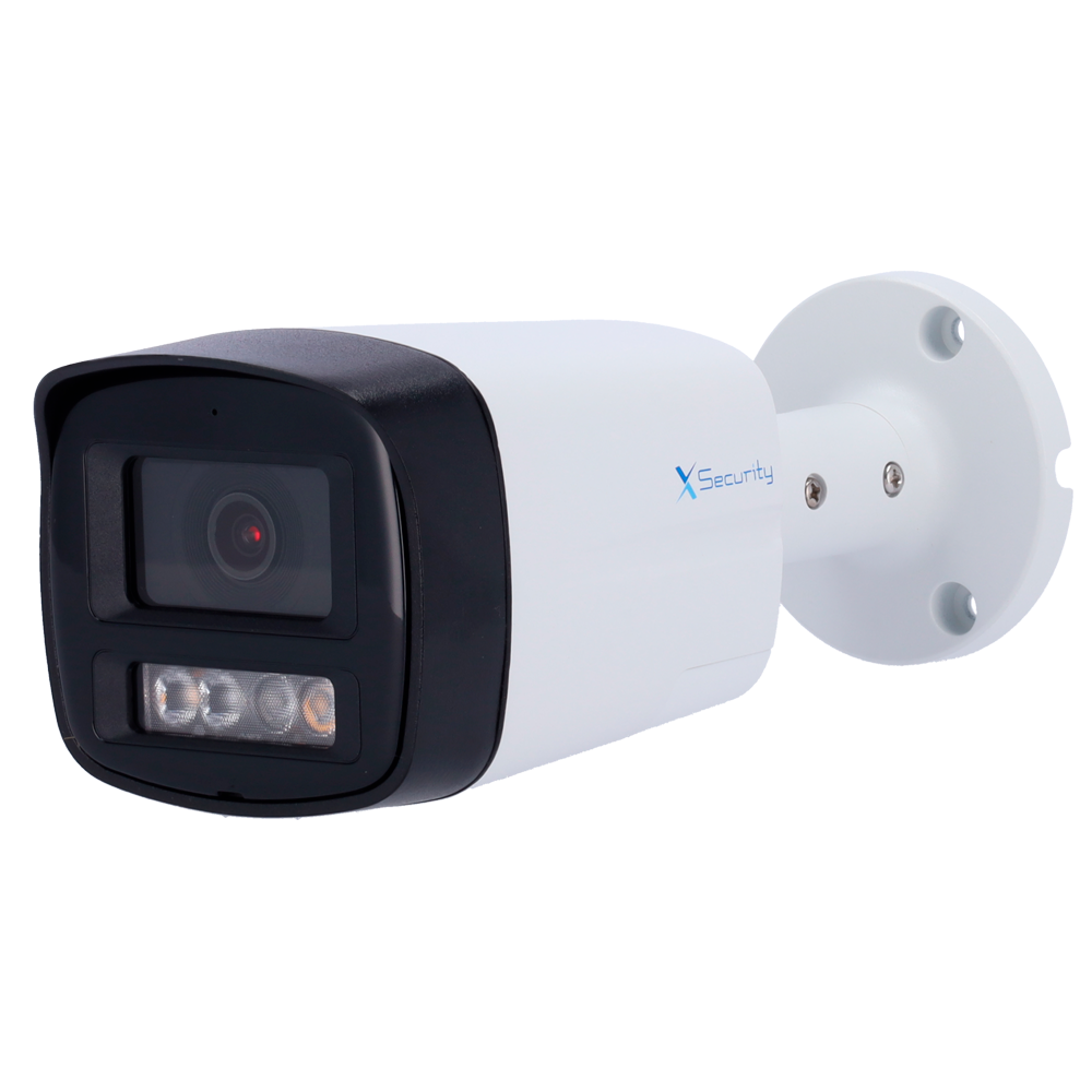 [XS-IPB028A-4P-SL-WIZ] (XS-IPB028A-4P-SL-WIZ) Caméra IP Bullet X-Security - 4 Mégapixel (2688x1520) - Objectif 2.8mm / DualLight (30m IR+30m Lumière blanche) - WDR 120 dB | Dissuasion active avec haut-parleur et lumière - WizSense, avec classification des personnes et des véhicules - MicroSD 256GB / IP67