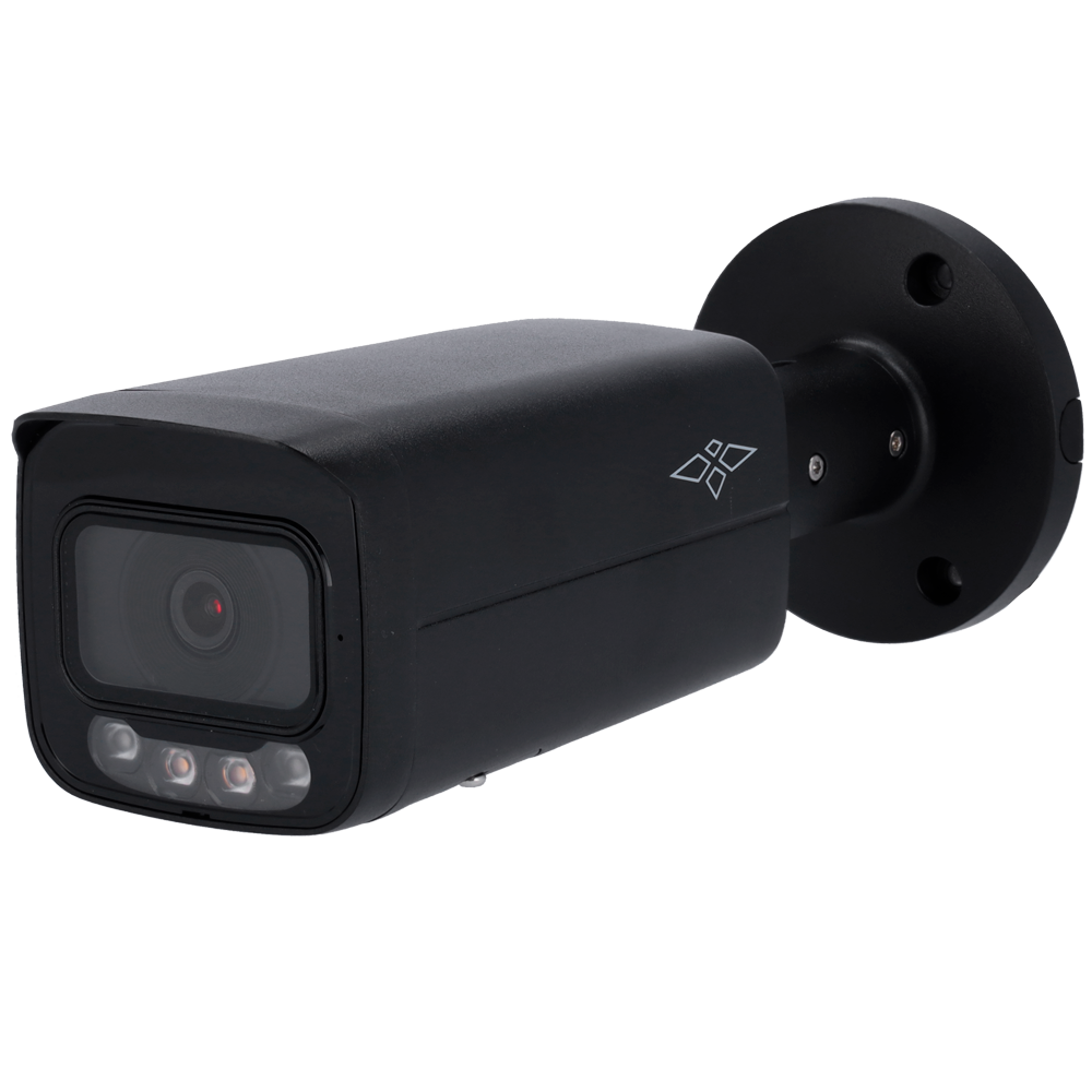 (XS-IPB619CA-8PS-FC-AI-BLACK) Caméra Bullet IP Gamme Pro - Résolution 8 Mpx (3840x2160) [%VAR%] - Objectif 3.6 mm  - Dual Light: IR (60 m) + lumière blanche (50 m) - Microphone intégré | Audio | Alarmes | MicroSD - Fonctions Intelligentes: IVS, SMD | IP67 | Noir