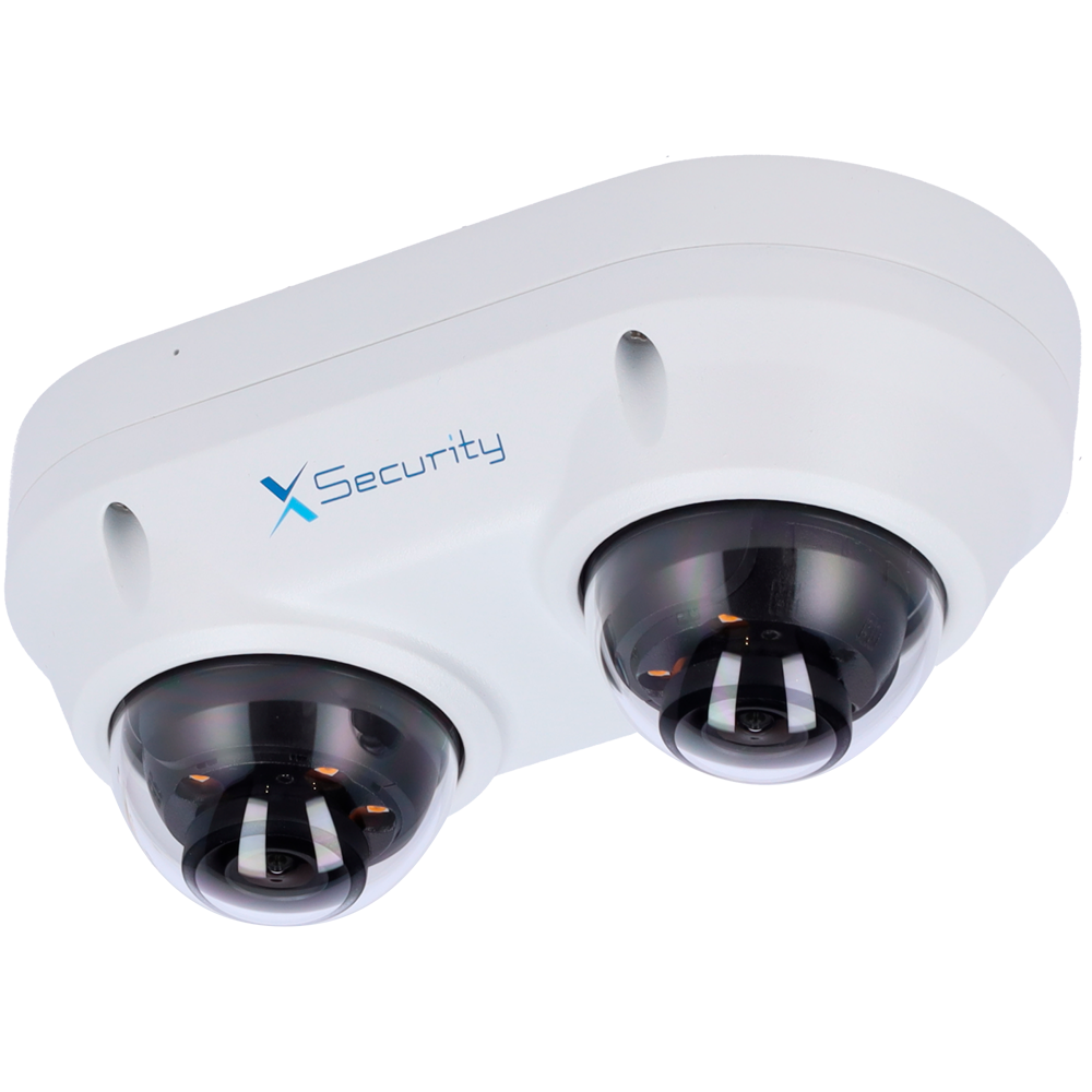 (XS-IPD850A-4P-DUAL) Caméra IP à double dôme X-Security - 2x 4 Mégapixel (2560x1440) - 2x Objectif fixe 2.8mm - WDR 120dB | Dual Light(IR 30m et lumière blanche 20m) - WizSense, avec classification des personnes et des véhicules - MicroSD 256GB / IP67 &amp; IK10