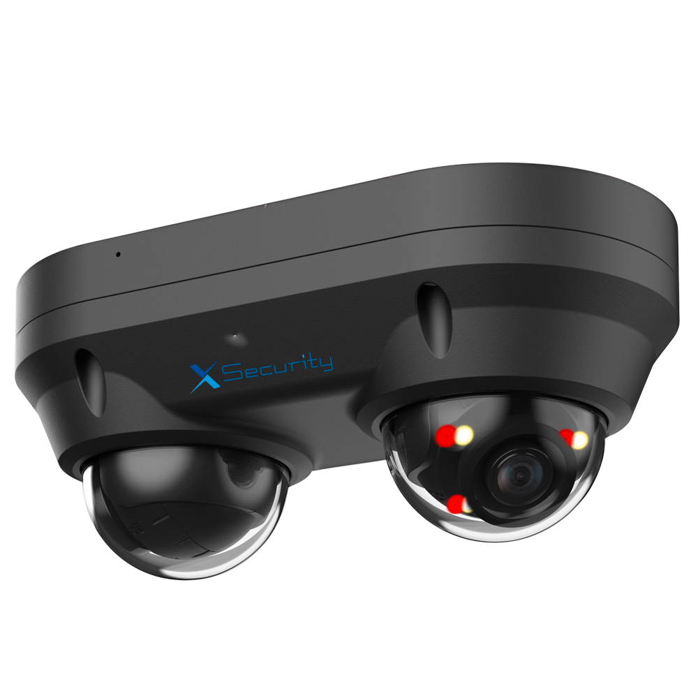 (XS-IPD850A-4P-DUAL-BLACK) Caméra IP à double dôme X-Security - 2x 4 Mégapixel (2560x1440) - 2x Objectif fixe 2.8mm - WDR 120dB | Dual Light(IR 30m et lumière blanche 20m) - WizSense, avec classification des personnes et des véhicules - MicroSD 256GB / IP67 &amp; IK10